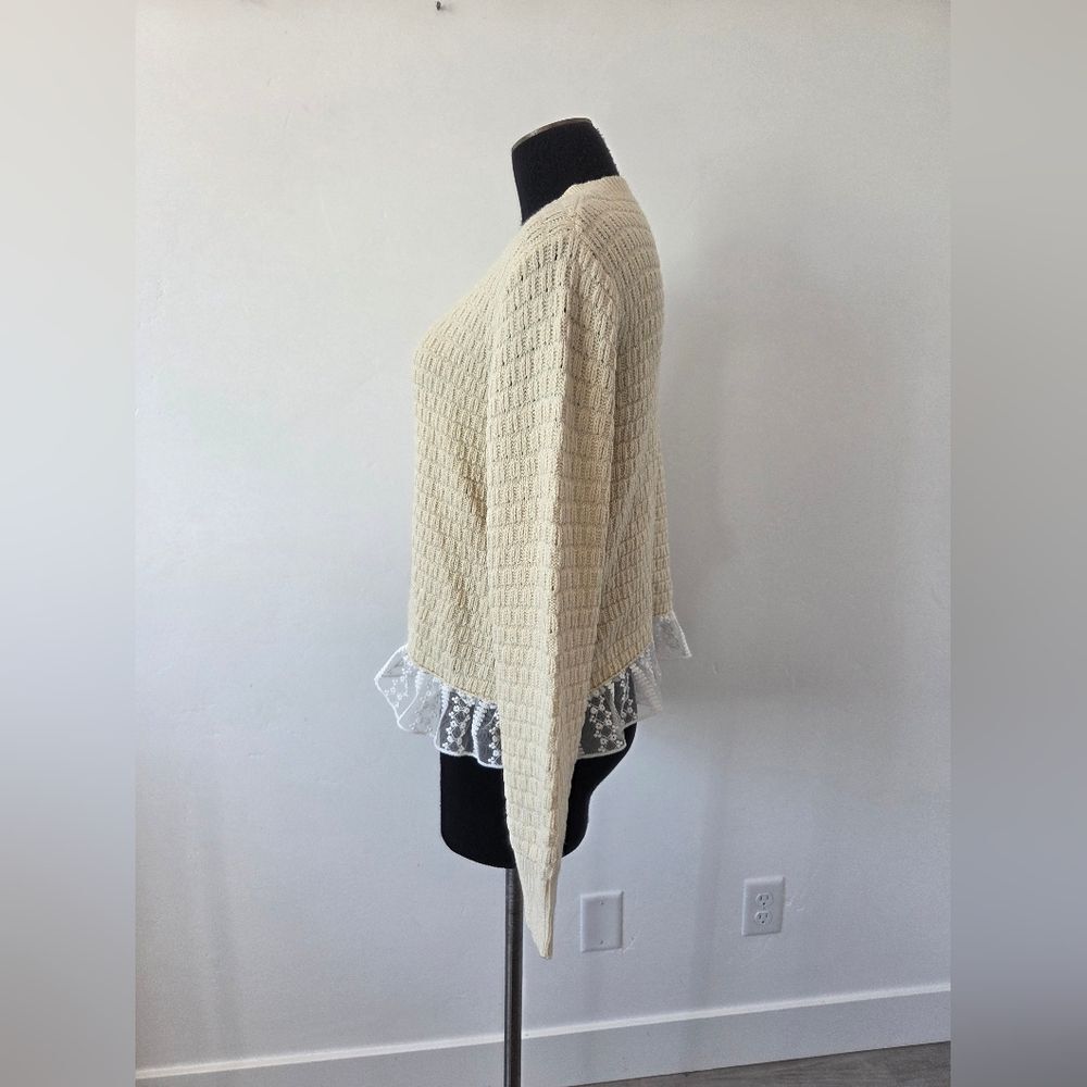 Cream Lace Trim Cardigan Sweater Preppy Coquette Old Money Academia Feminine L - Picture 4 of 12